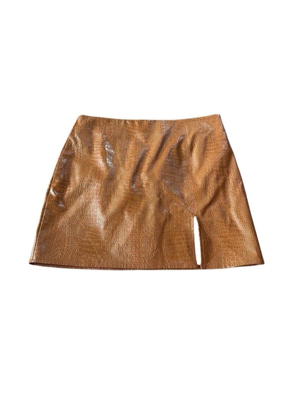 French Kiss‎ Women Brown Faux Leather Skirt L Mini Streetwear Indie Y2K Festival